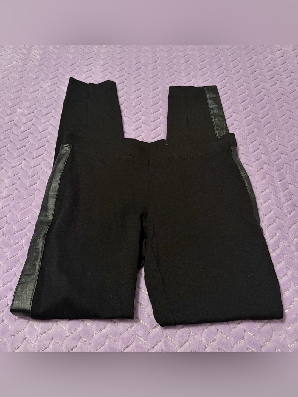 DKNY Black Leggings with Leather Stripes